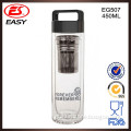 EG507 New 450ml bulb shape handle lid glass water bottle with custom logo
